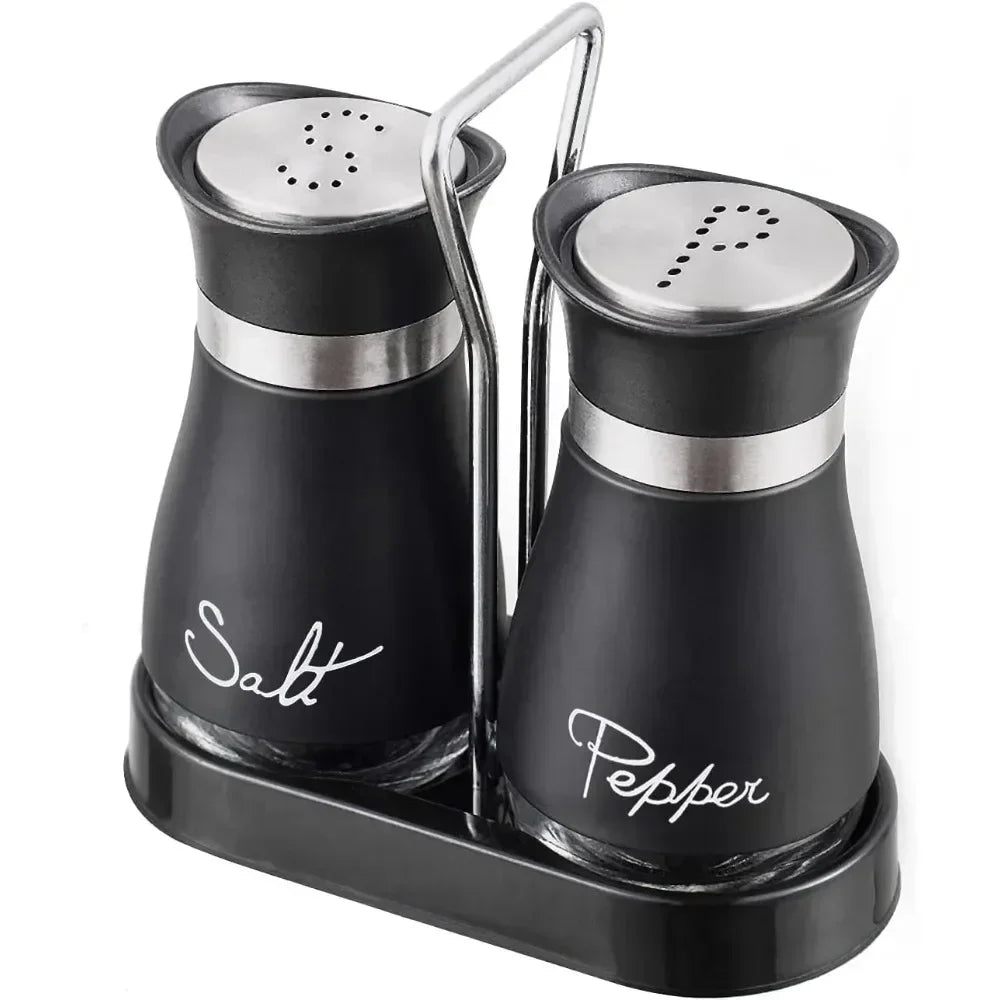 2pcs Glass Spice Bottle Adjustable Refillable Salt and Pepper Shakers with Shelf Spice Dispenser Pour Holes Kitchen Gadget