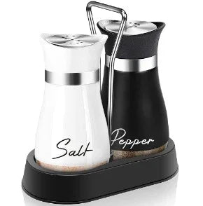 2pcs Glass Spice Bottle Adjustable Refillable Salt and Pepper Shakers with Shelf Spice Dispenser Pour Holes Kitchen Gadget