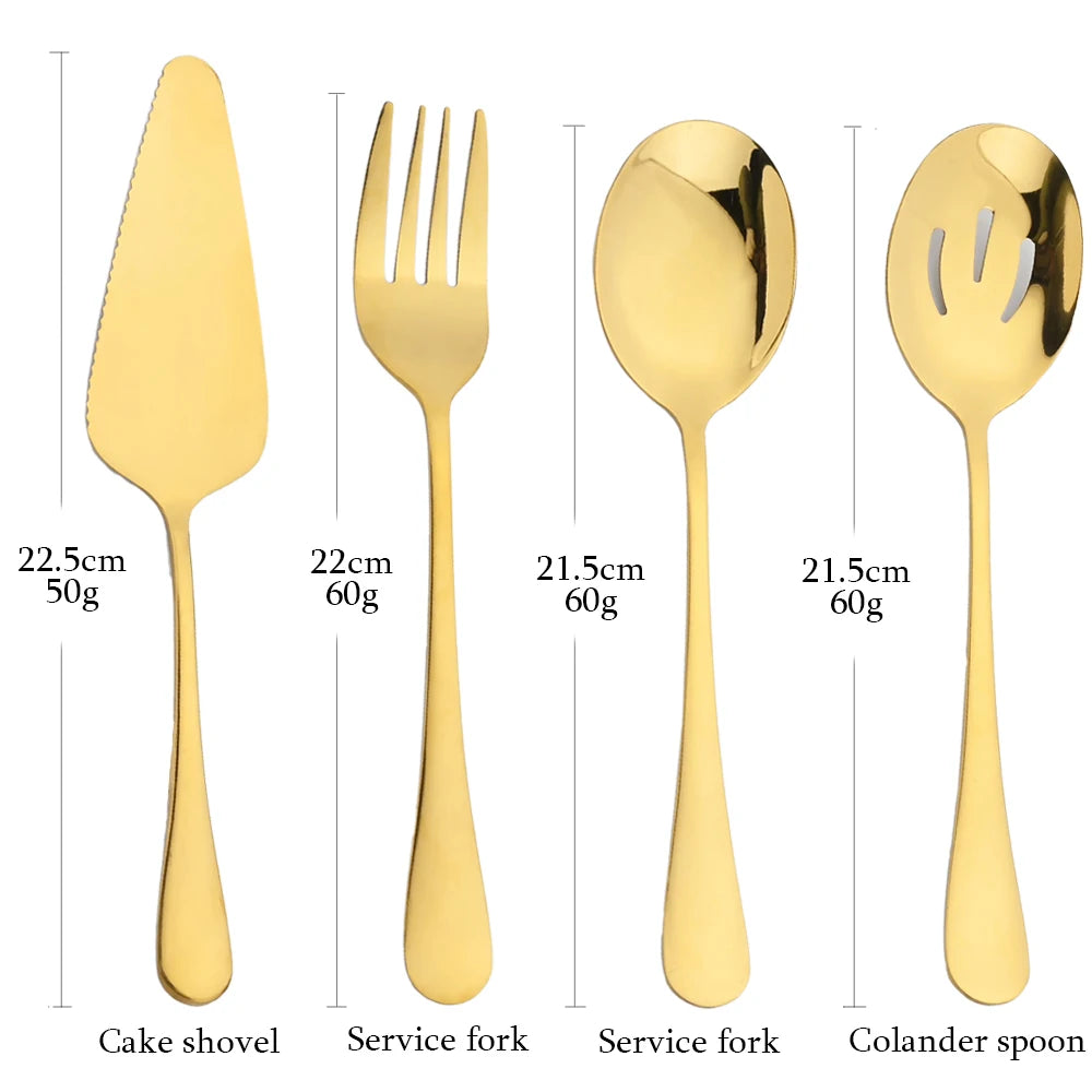 7Pcs Cutlery Set Stainless Steel Dinnerware Set Soup Spoon Colander Service Spoon Salad Fork Cake Spatula Kitchen Home Tableware