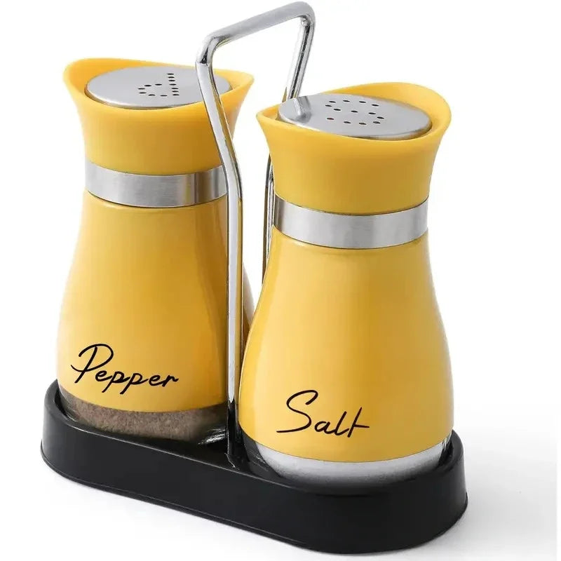 2pcs Glass Spice Bottle Adjustable Refillable Salt and Pepper Shakers with Shelf Spice Dispenser Pour Holes Kitchen Gadget