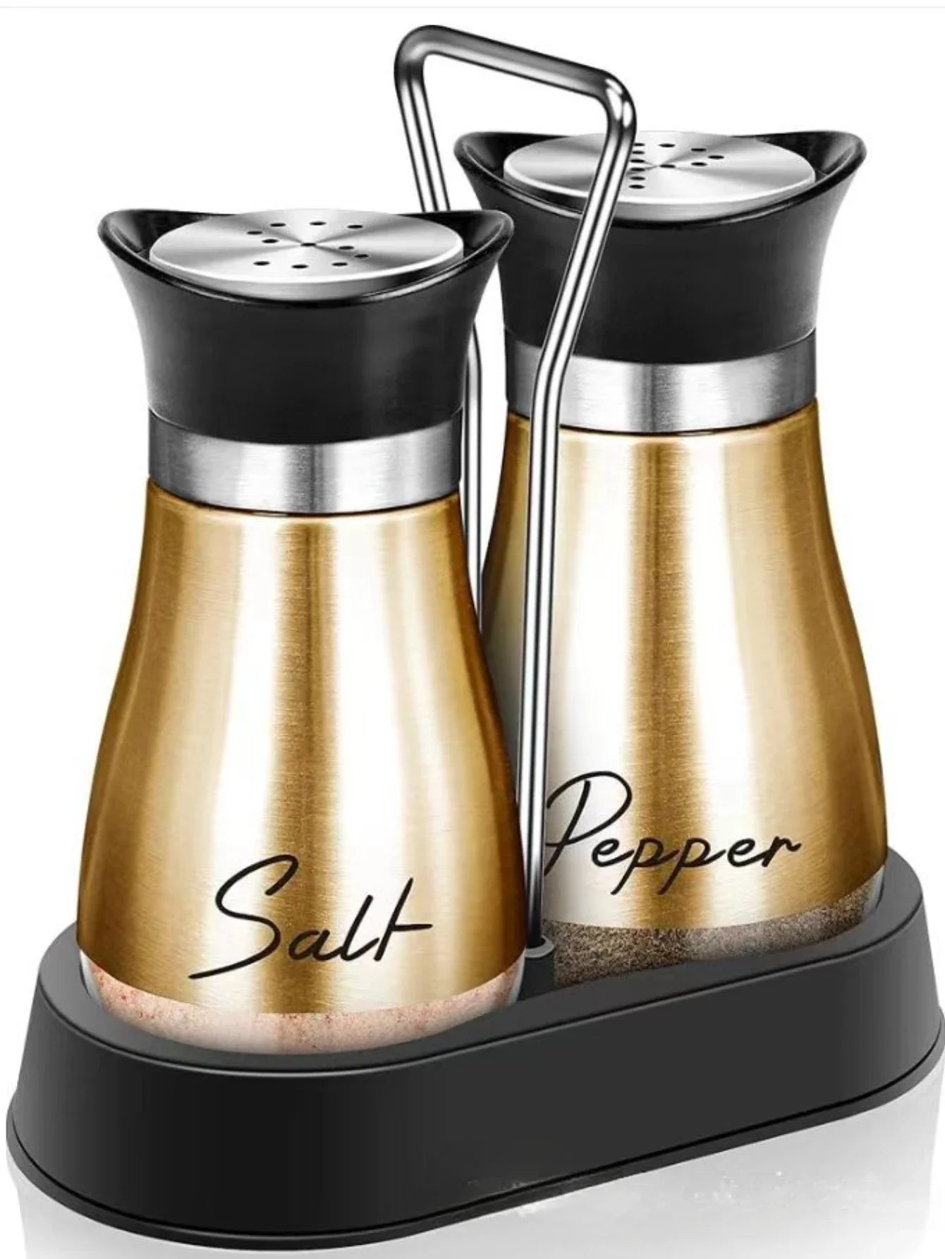 2pcs Glass Spice Bottle Adjustable Refillable Salt and Pepper Shakers with Shelf Spice Dispenser Pour Holes Kitchen Gadget