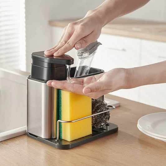 1pc Multi-Function Kitchen Sink Sponge Holder with Detergent Soap Dispenser Hand Soap Bottle with Storage Rack Storage Slot