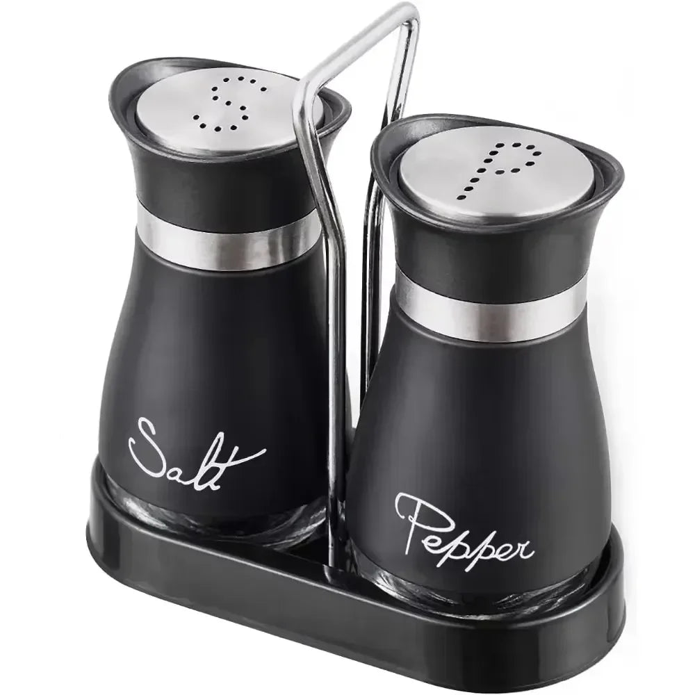 2pcs Glass Spice Bottle Adjustable Refillable Salt and Pepper Shakers with Shelf Spice Dispenser Pour Holes Kitchen Gadget