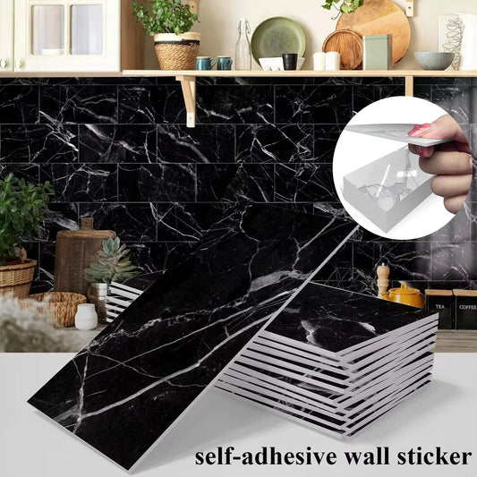 16 Pcs 20x10cm Marble Pattern Wall Stickers, Glossy Self-Adhesive PVC Film,Water-Resistant Kitchen Bathroom Decor Stick on Tiles