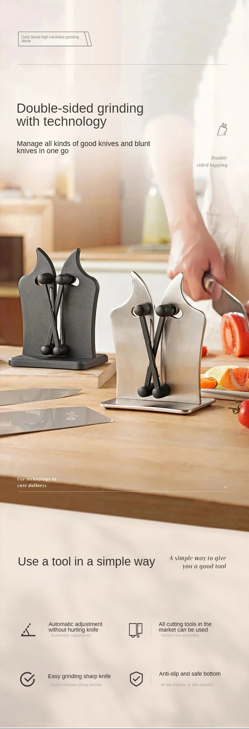 Kitchen Knife Sharpener Easy and Safe Knife Sharpening Tool Damascus Knife Kitchen Tools Manual Chef Kitchen Knife Supplies