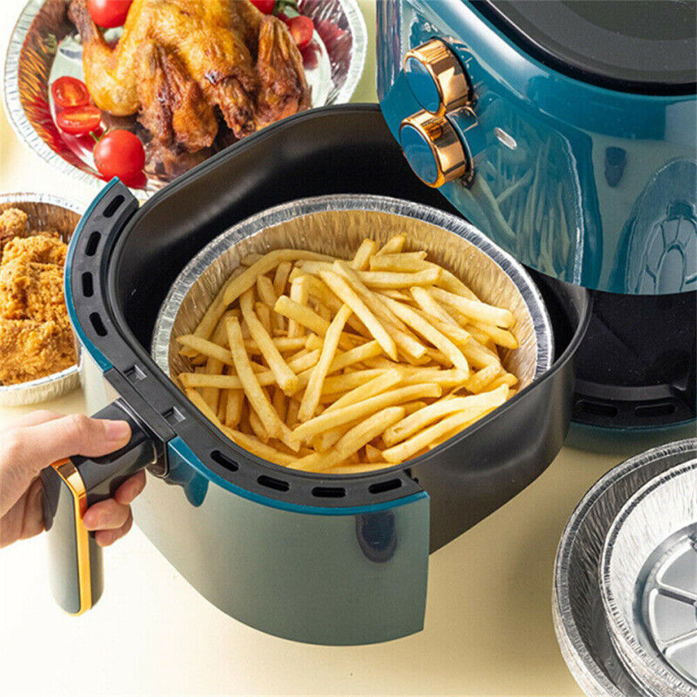 10pcs Air Fryer Aluminium Foil Trays Round Containers Tin Box Disposable Steaming Basket Kitchen Baking Tool BBQ Drip Pan Tray