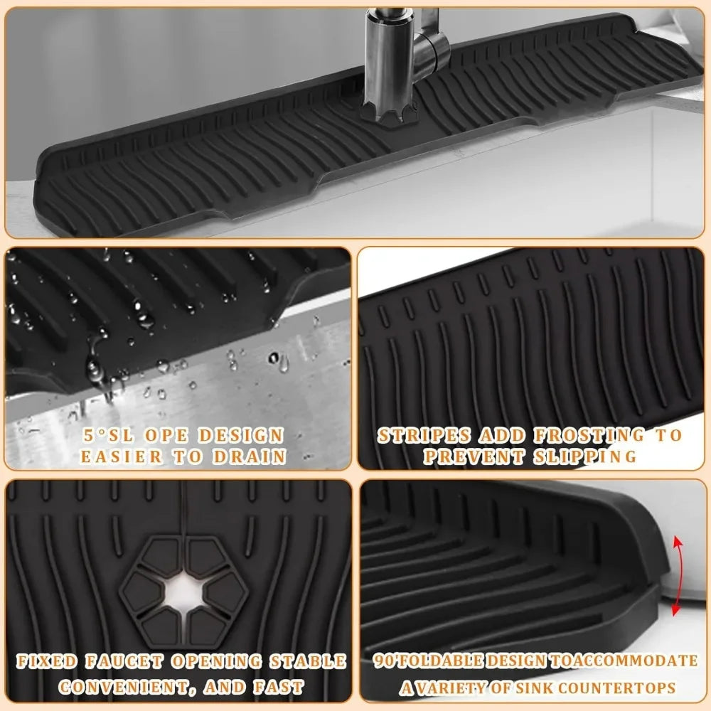 24/29.5inch Faucet Drain Pad Kitchen Household Anti-Splash Non-Slip Faucet Pad Dry Foldable Washing Countertop Soap Non-Slip Pad