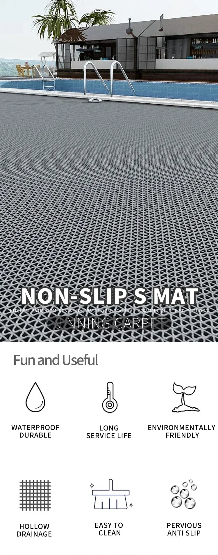 Plastic PVC Perforated Anti-slip Mat Household Accessories Foyer Floor Pad Kitchen Bathroom and Toilet Anti-slip Waterproof Mat
