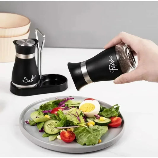 2pcs Glass Spice Bottle Adjustable Refillable Salt and Pepper Shakers with Shelf Spice Dispenser Pour Holes Kitchen Gadget