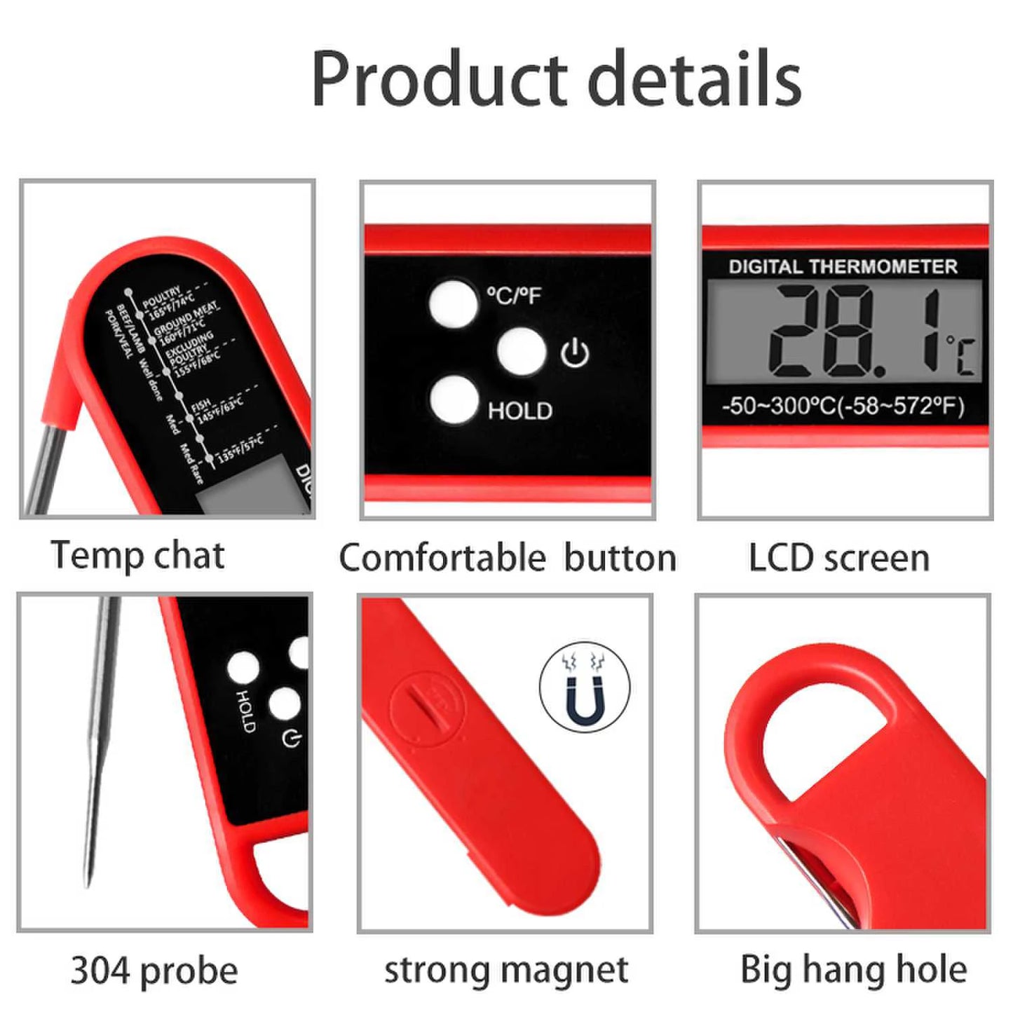 Meat Thermometer Digital - Instant Read Food Thermometer for Cooking Grilling Air Fryer Griddle Probe Kitchen Gadgets Essentials