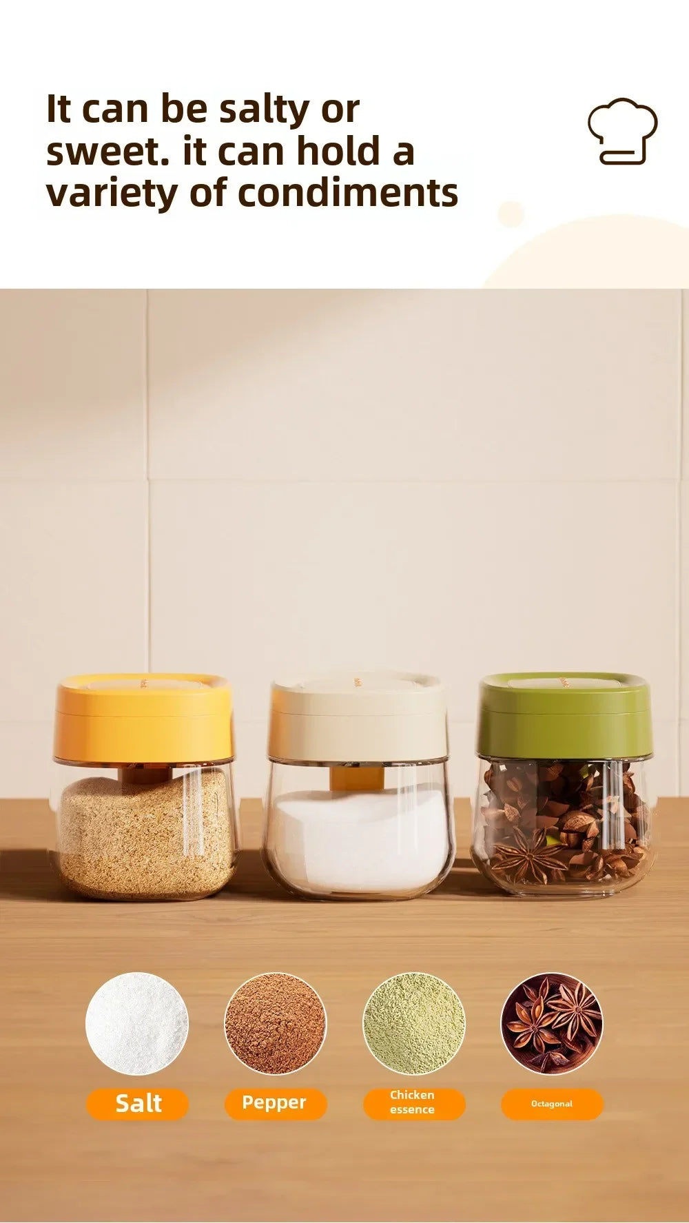 Transparent Glass Seasoning Jar Household Flip Cover with Spoon Chicken Essence Salt, Kitchen Monosodium Glutamate Seasoning Box